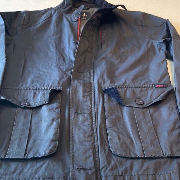 johnnie-O men’s jacket size small navy blue flannel lined corduroy accents Nice!